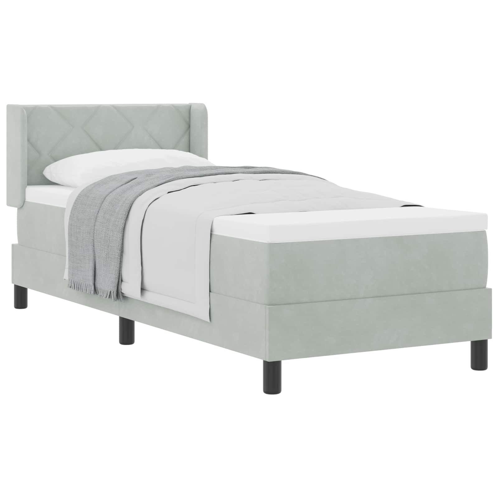 Lit à ressorts avec tête de lit Gris clair 200 x 80 cm Velours - XIOS