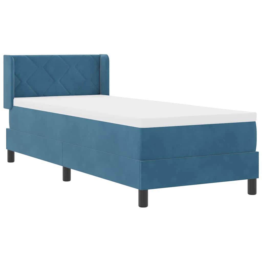 Lit à ressorts avec tête de lit Bleu foncé 200 x 80 cm Velours