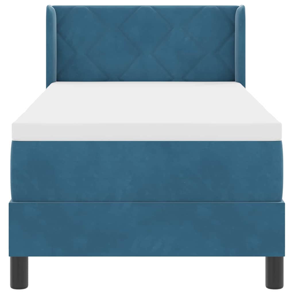Lit à ressorts avec tête de lit Bleu foncé 200 x 80 cm Velours