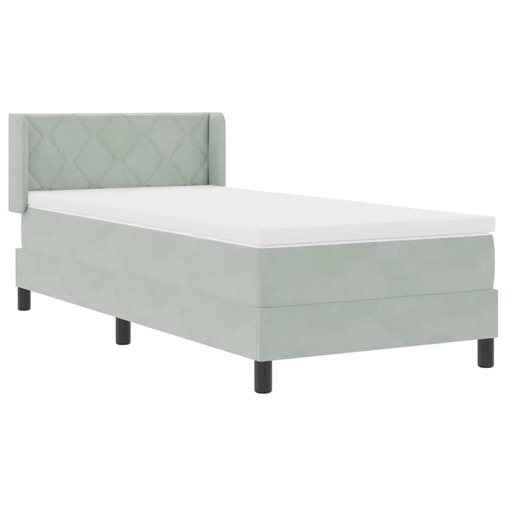 Lit à ressorts avec tête de lit Gris clair 200 x 90 cm Velours - XIOS