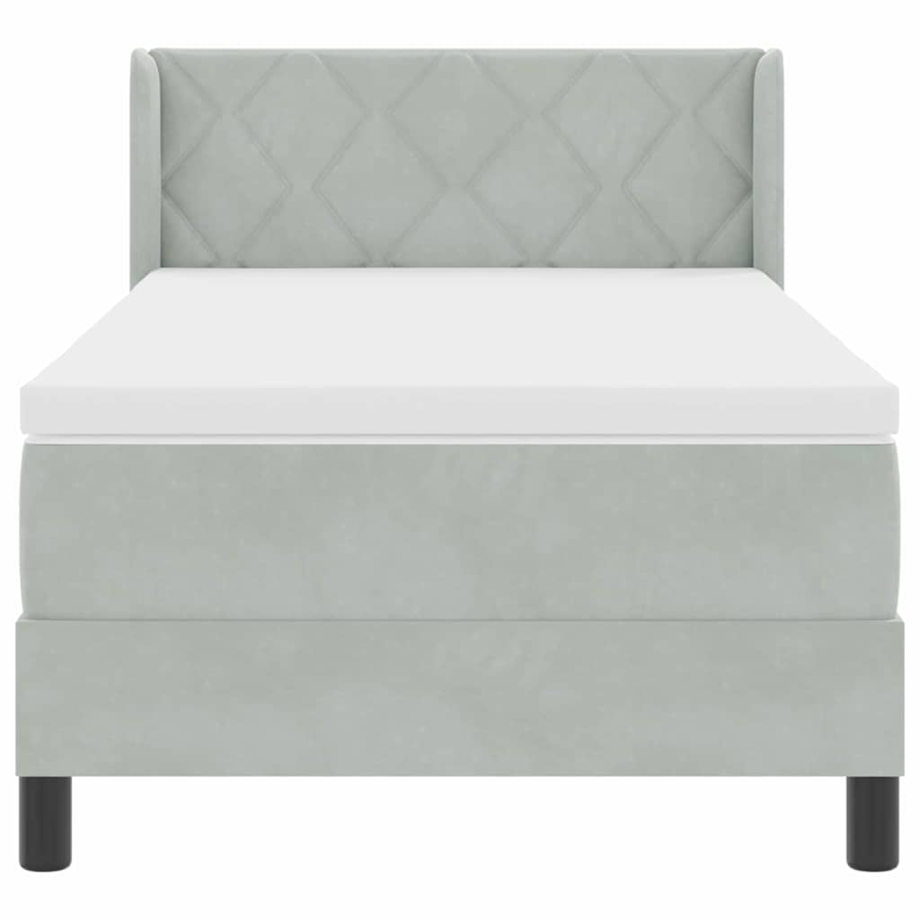 Lit à ressorts avec tête de lit Gris clair 200 x 90 cm Velours - XIOS