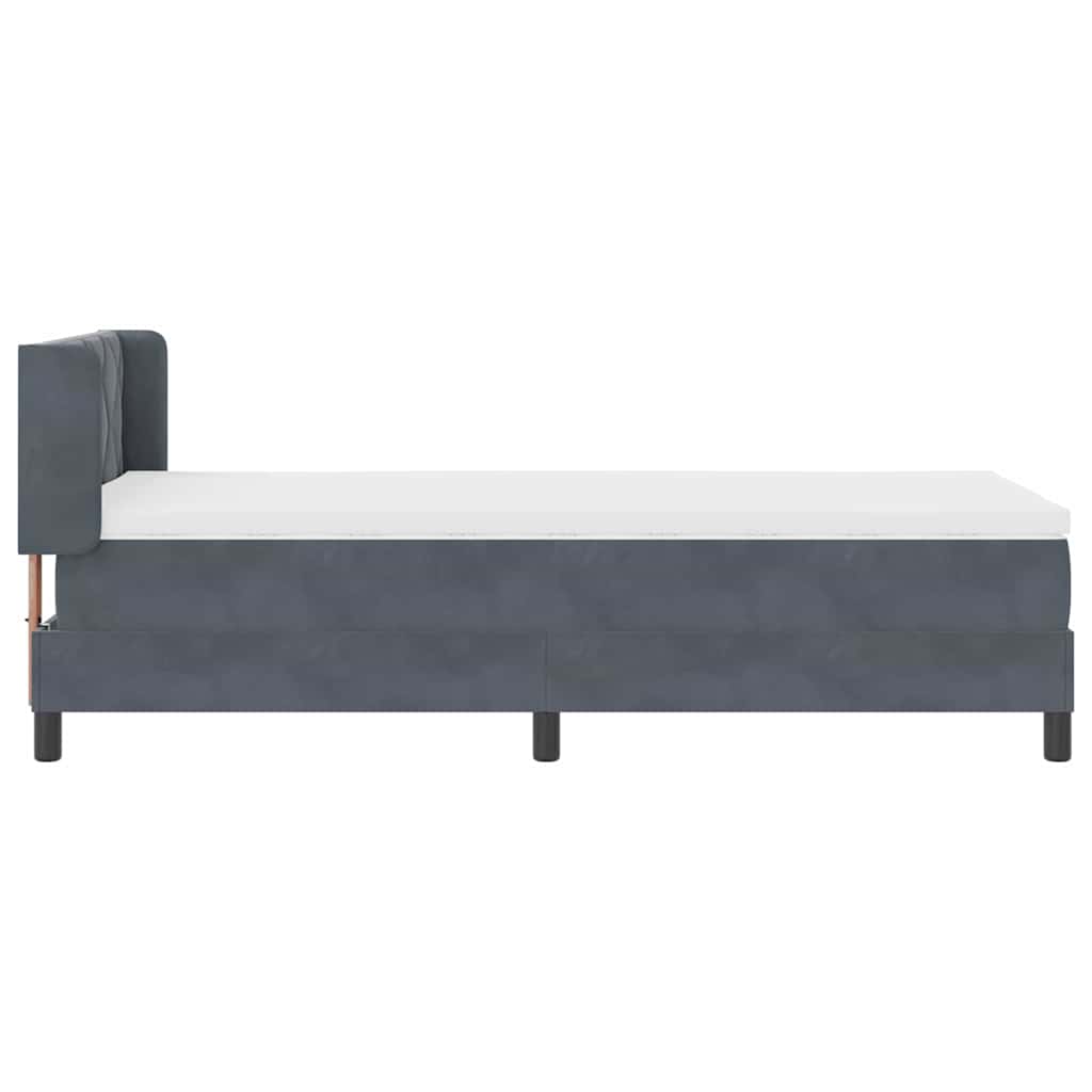 Lit à ressorts avec tête de lit Gris foncé 200 x 90 cm Velours