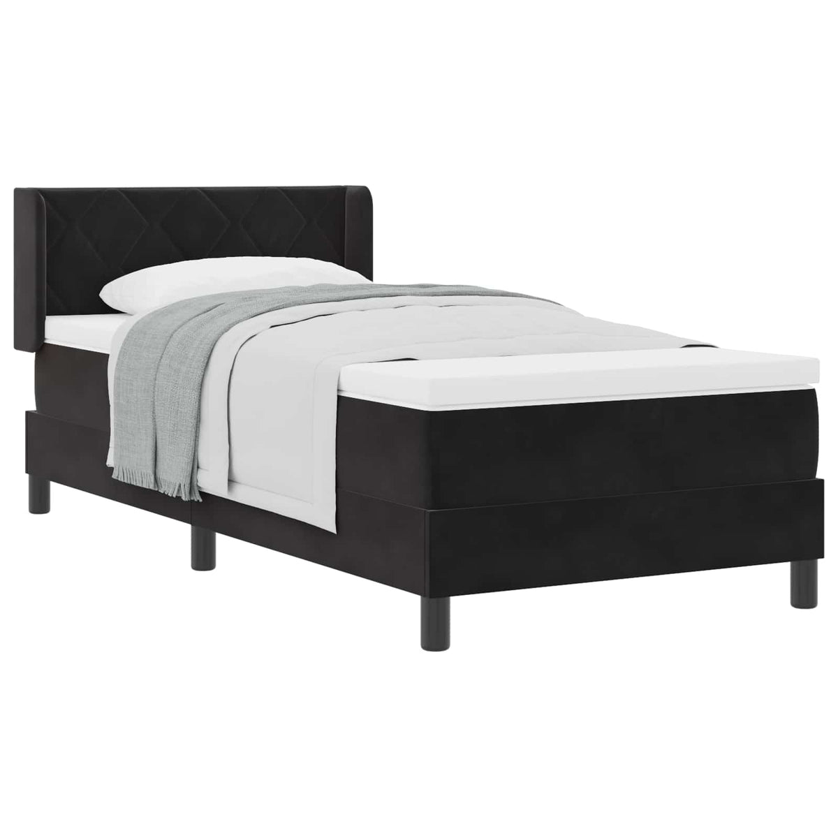 Lit à ressorts avec tête de lit Noir 200 x 90 cm Velours - XIOS Store SNC