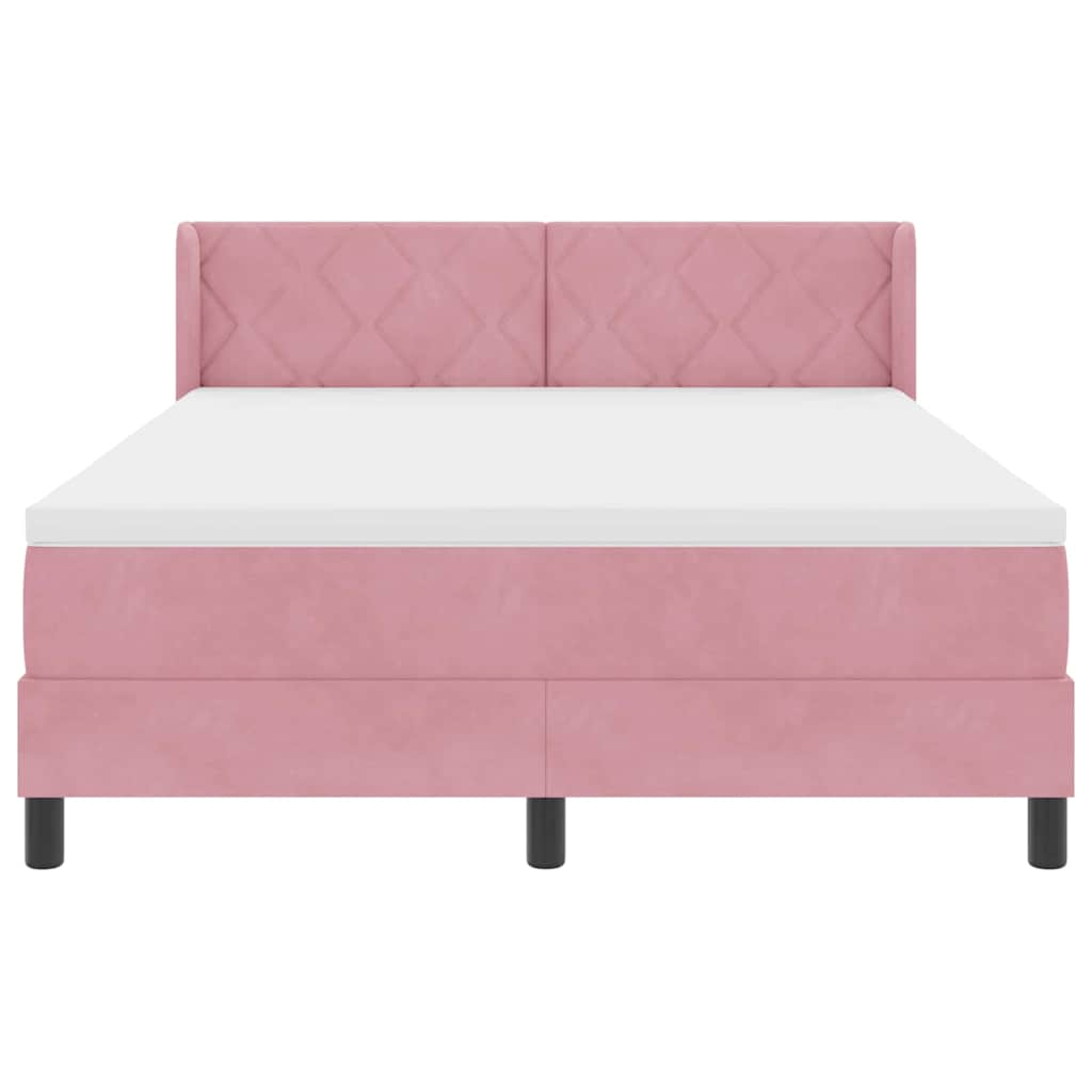 Lit à ressorts avec tête de lit Rose 200 x 140 cm Velours