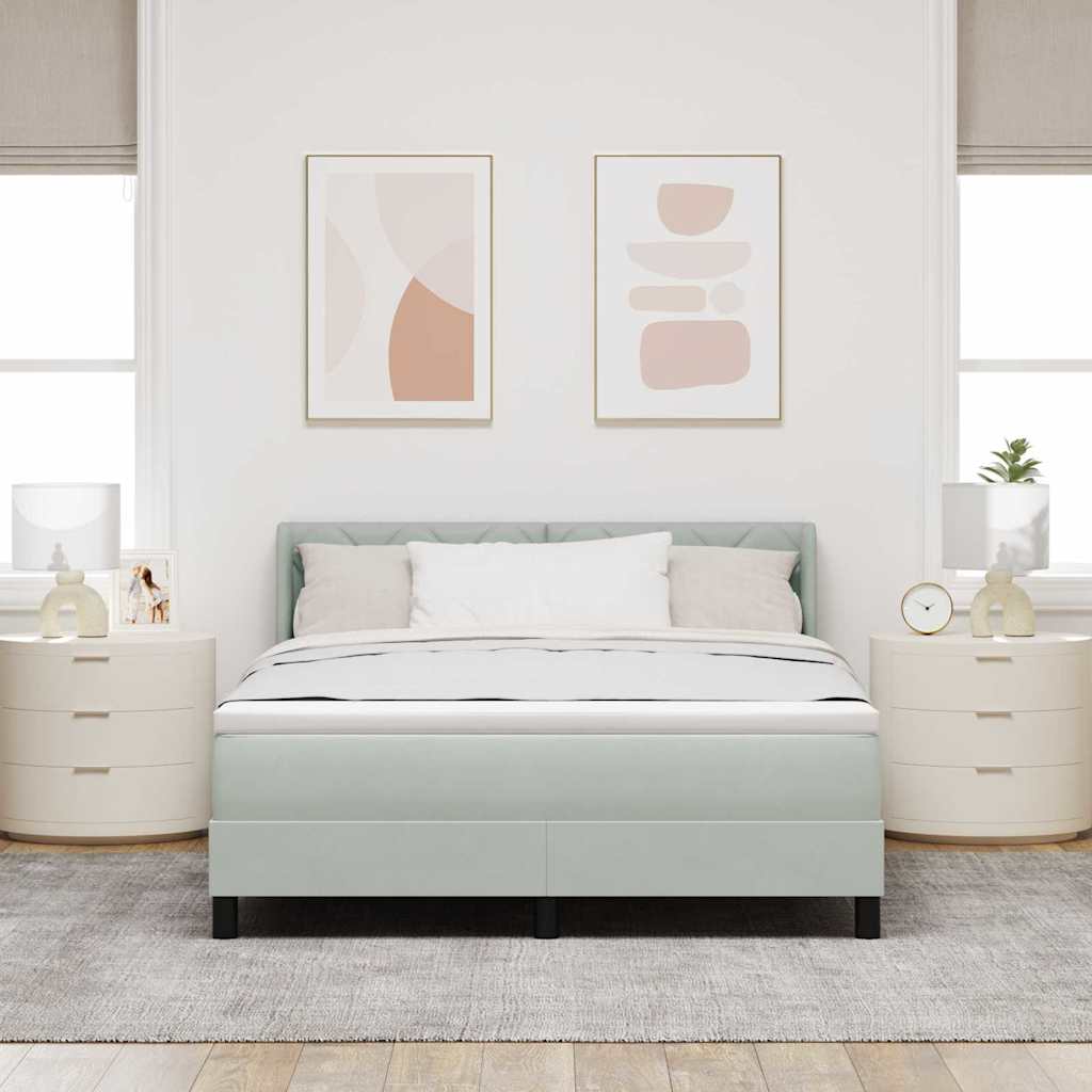 Lit à ressorts avec tête de lit Gris clair 200 x 160 cm Velours