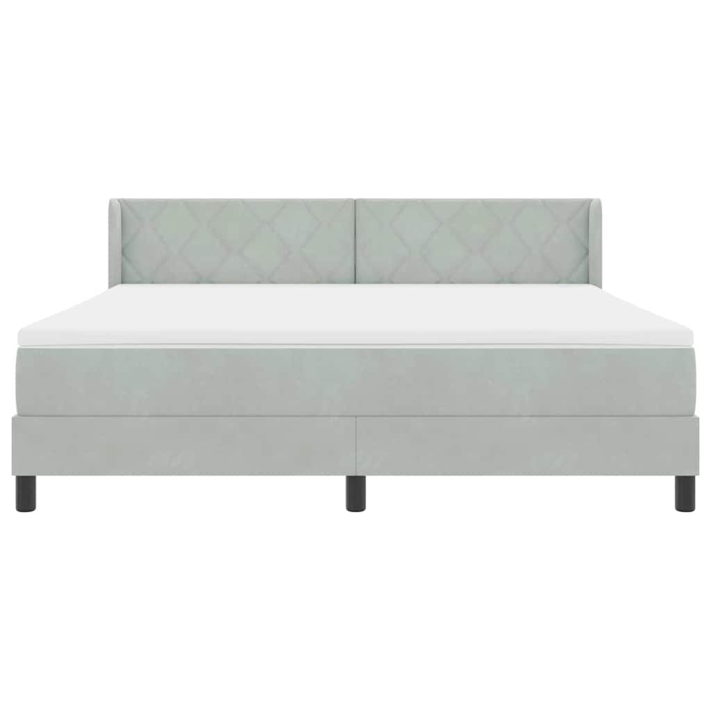 Lit à ressorts avec tête de lit Gris clair 200 x 180 cm Velours