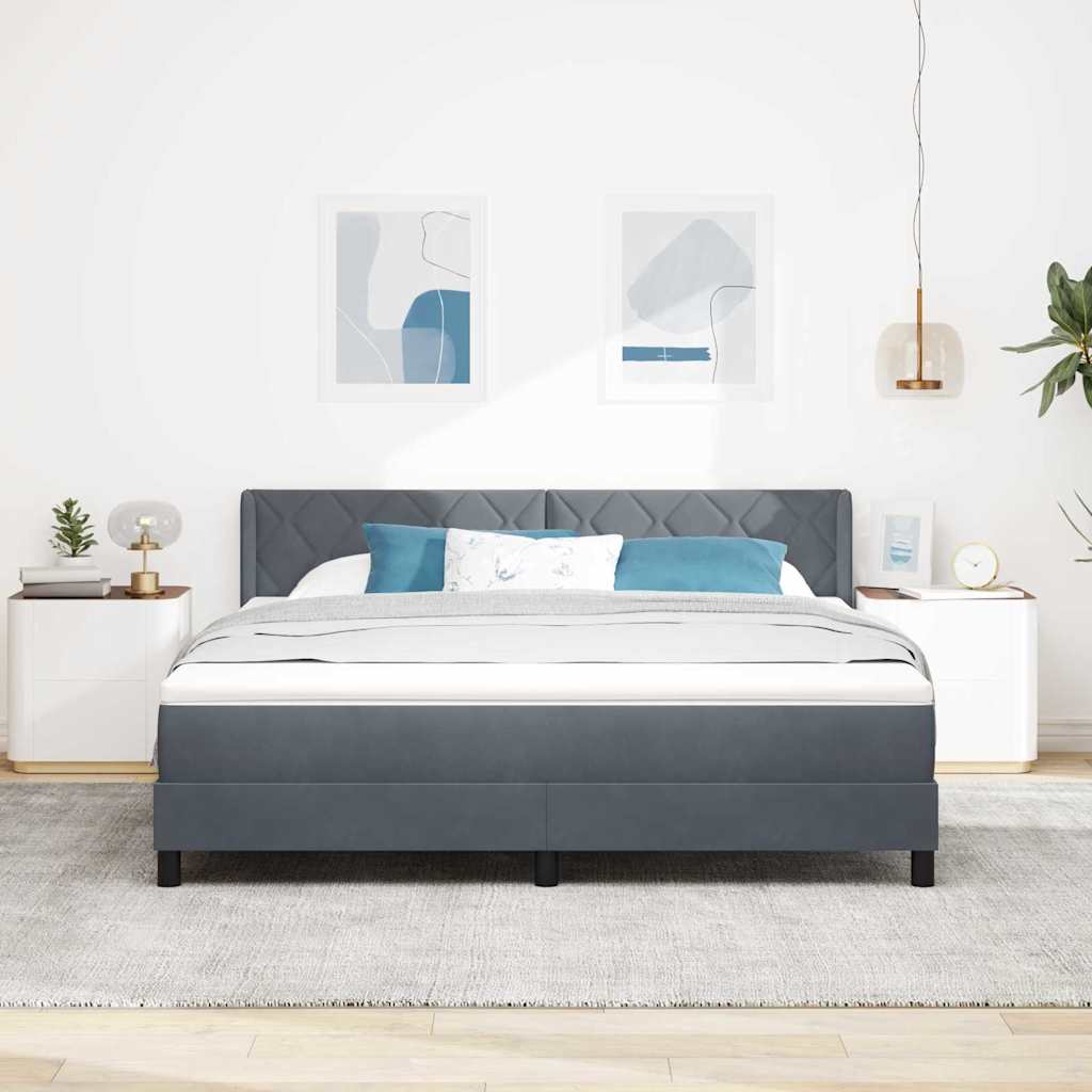 Lit à ressorts avec tête de lit Gris foncé 200 x 180 cm Velours - XIOS