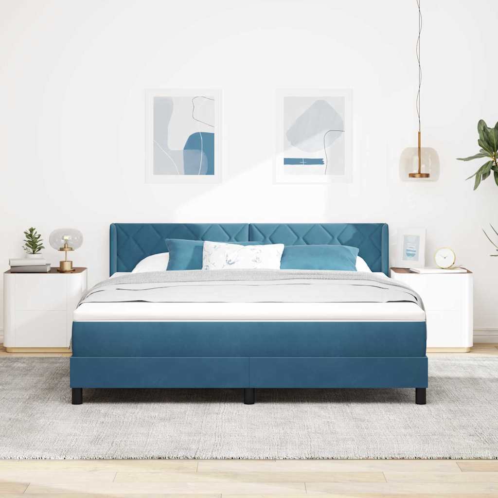 Lit à ressorts avec tête de lit Bleu foncé 200 x 180 cm Velours