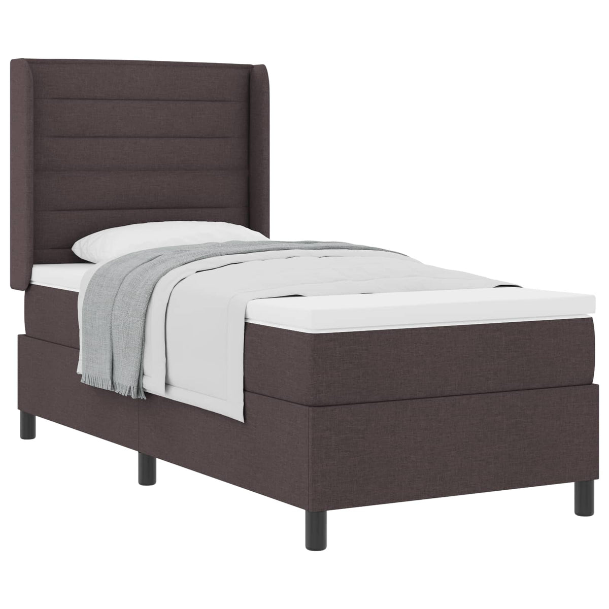 Lit à ressorts avec coussin Marron foncé 190 x 90 cm tissu