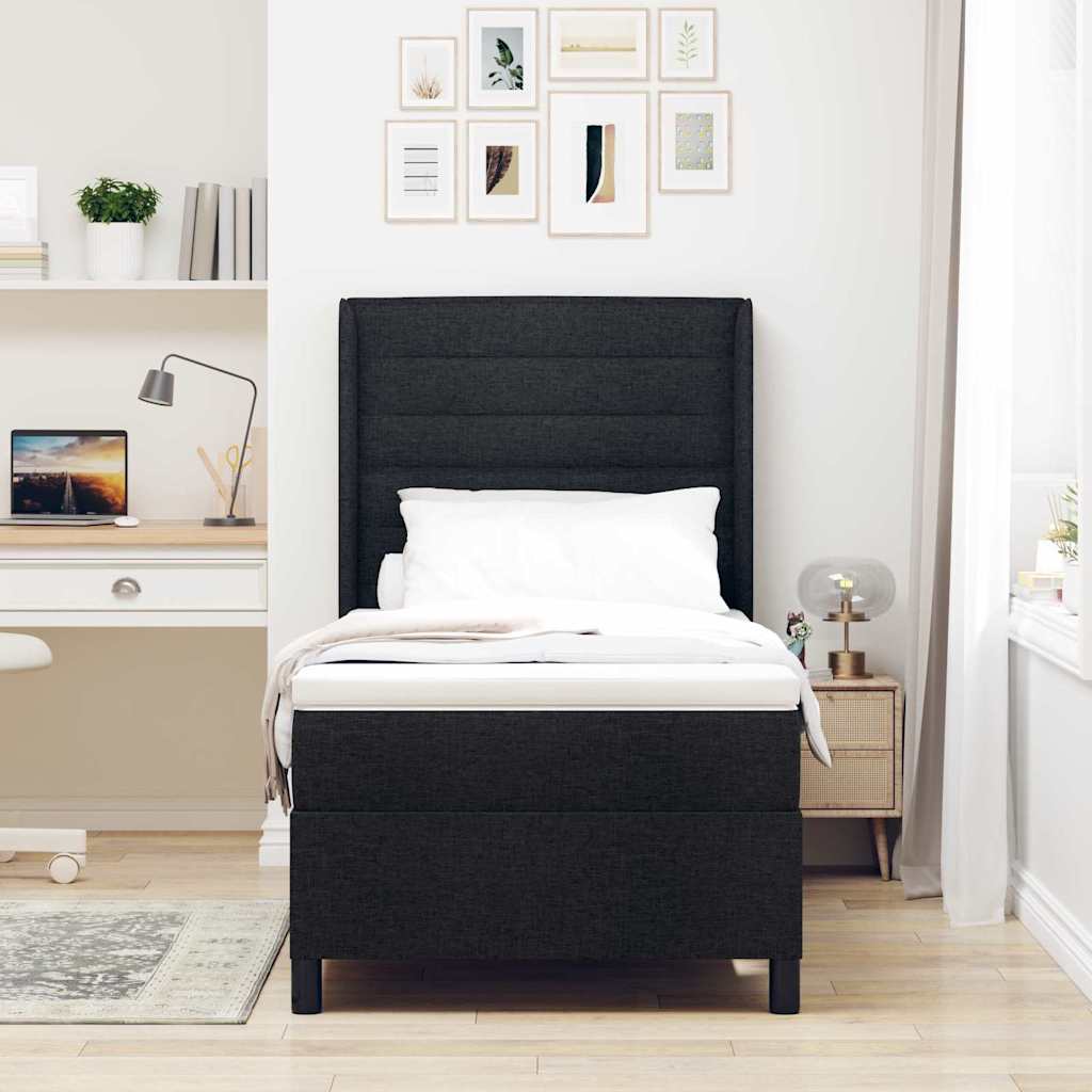 Lit à ressorts avec matelas Noir 200 x 90 cm tissu - XIOS
