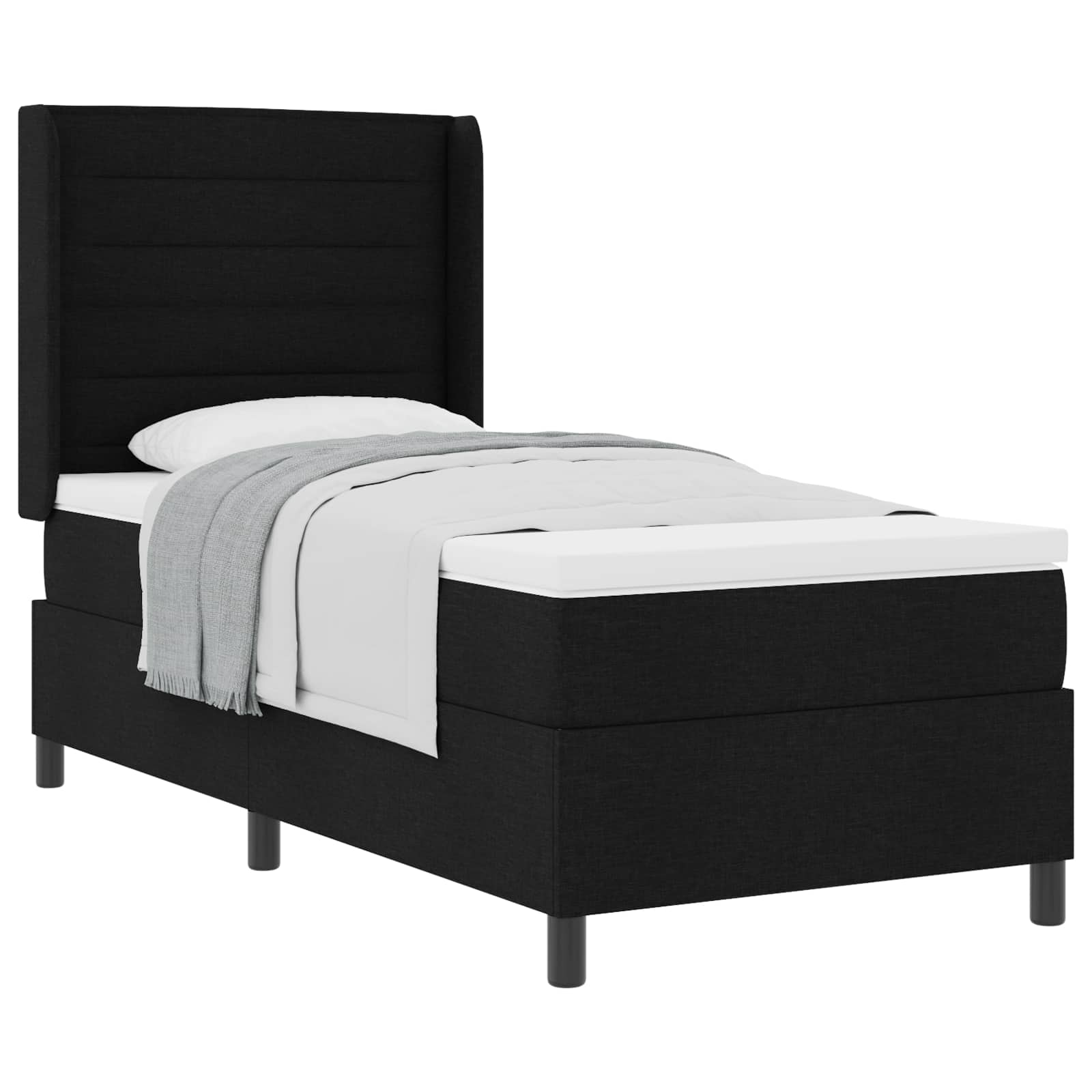 Lit à ressorts avec matelas Noir 200 x 90 cm tissu - XIOS