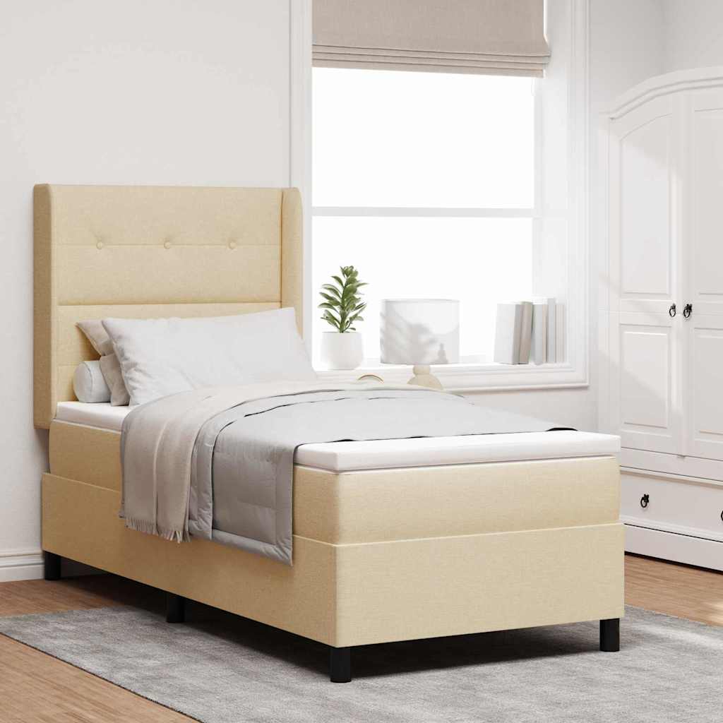 Lit à ressorts avec coussin Crème 200 x 80 cm tissu