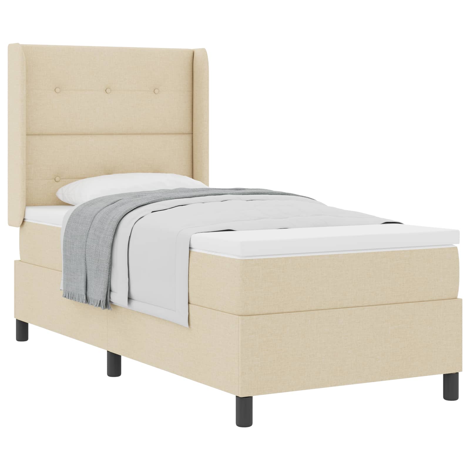 Lit à ressorts avec coussin Crème 200 x 80 cm tissu