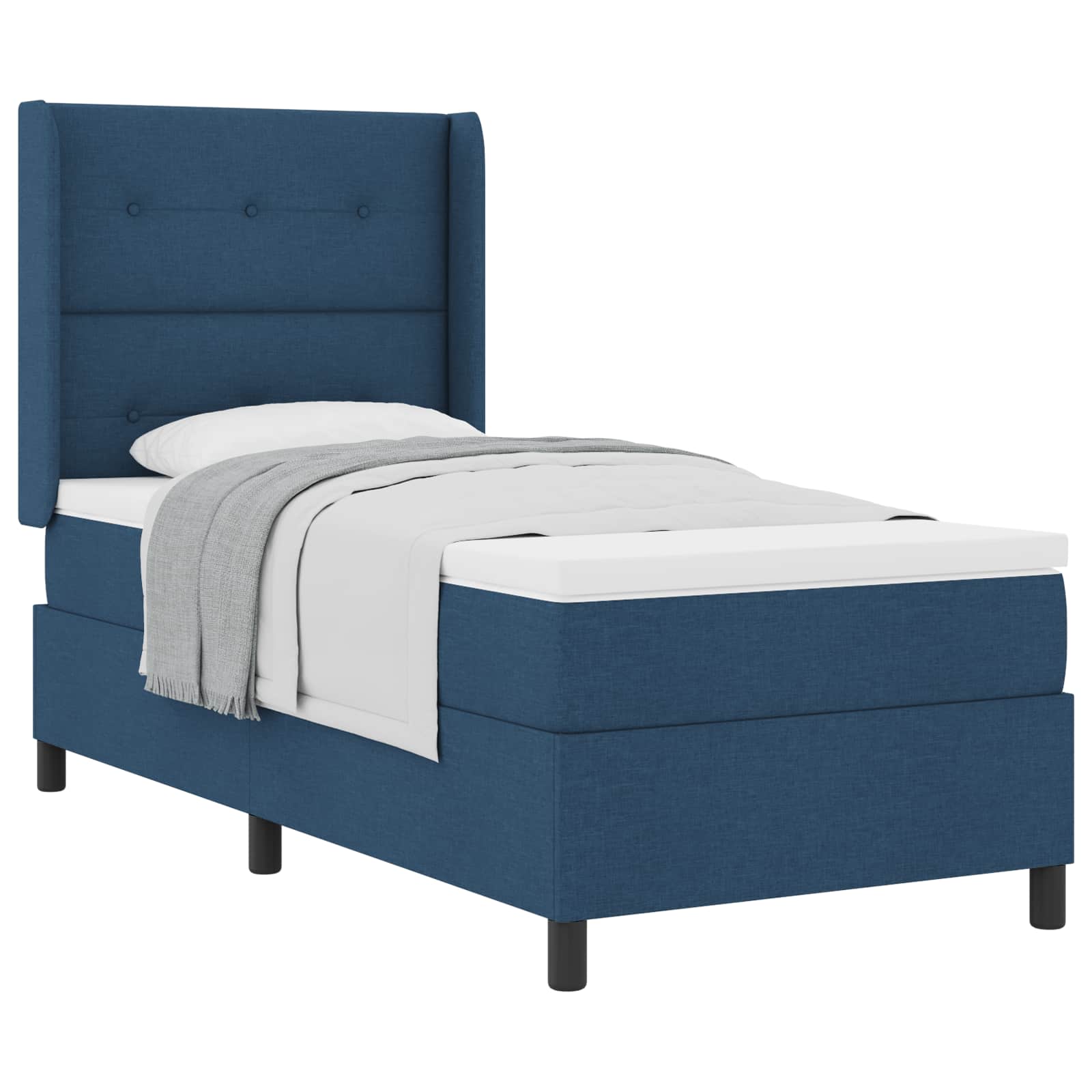 Lit à ressorts avec coussin Bleu 200 x 90 cm tissu