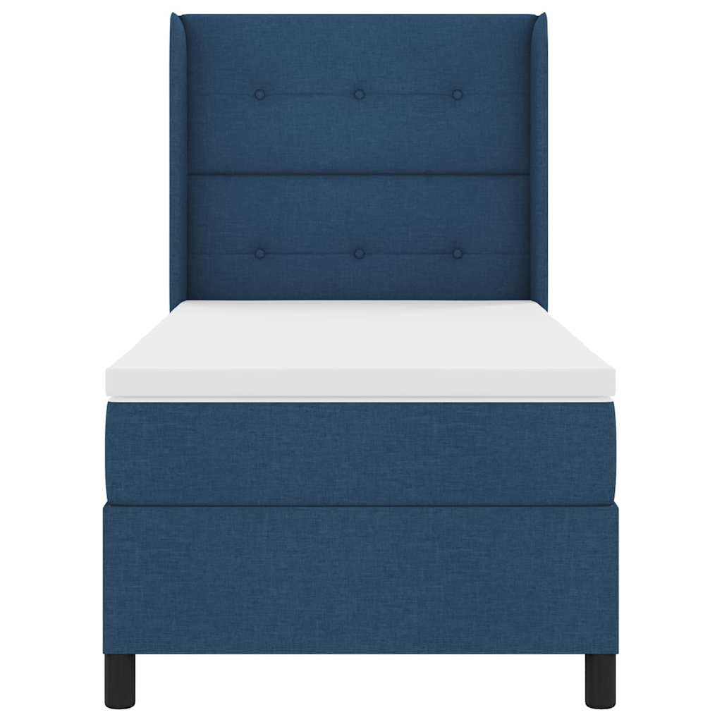 Lit à ressorts avec coussin Bleu 200 x 90 cm tissu
