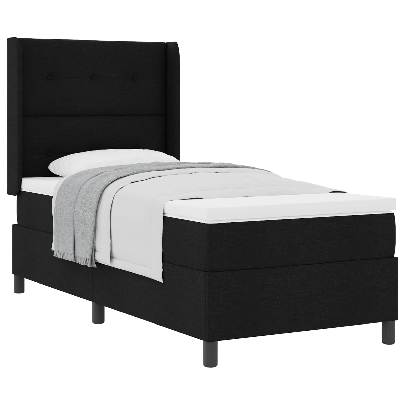 Lit à ressorts avec coussin Noir 200 x 100 cm tissu