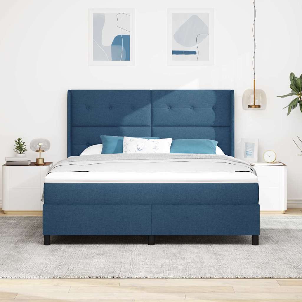 Lit à ressorts avec coussin Bleu 200 x 180 cm tissu