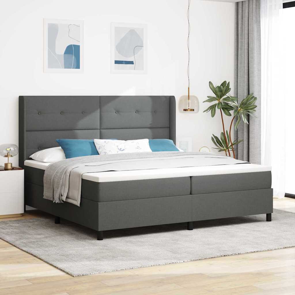 Lit à ressorts avec coussin Gris foncé 200 x 200 cm tissu