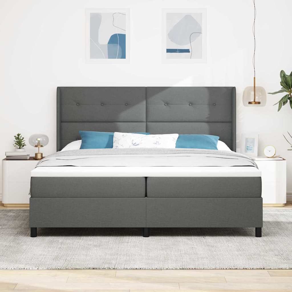 Lit à ressorts avec coussin Gris foncé 200 x 200 cm tissu