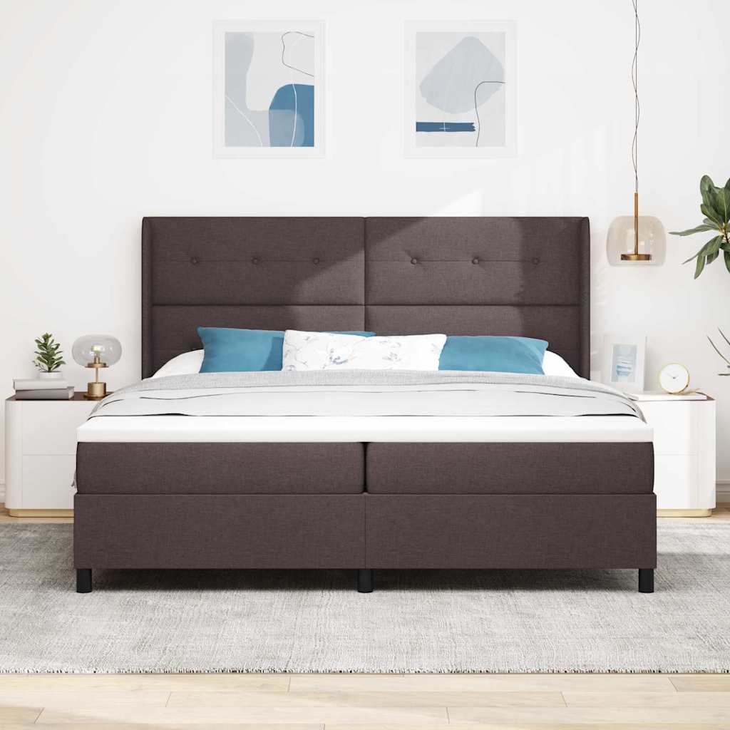 Lit à ressorts avec coussin Marron foncé 200 x 200 cm tissu