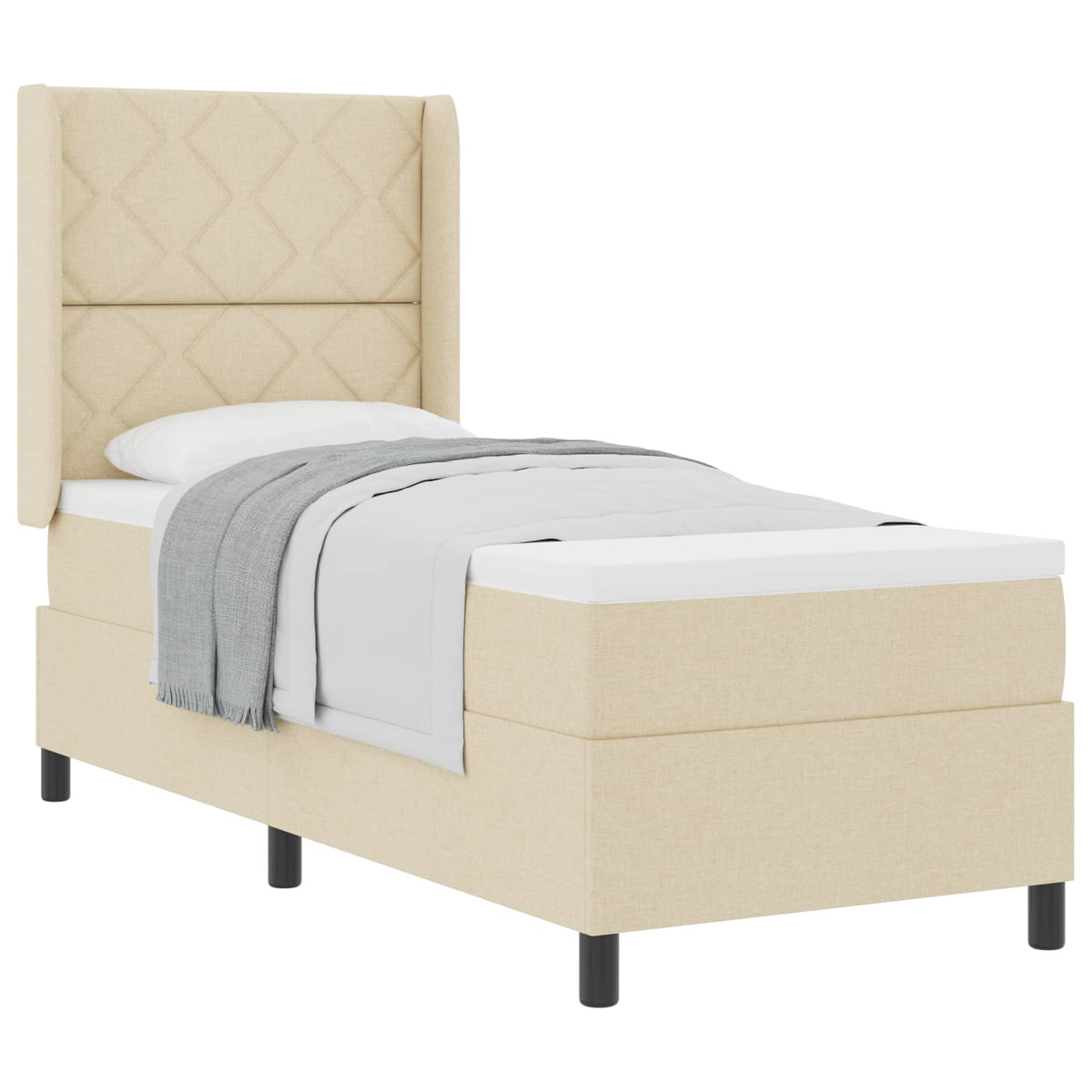 Lit à ressorts avec coussin Crème 200 x 80 cm tissu