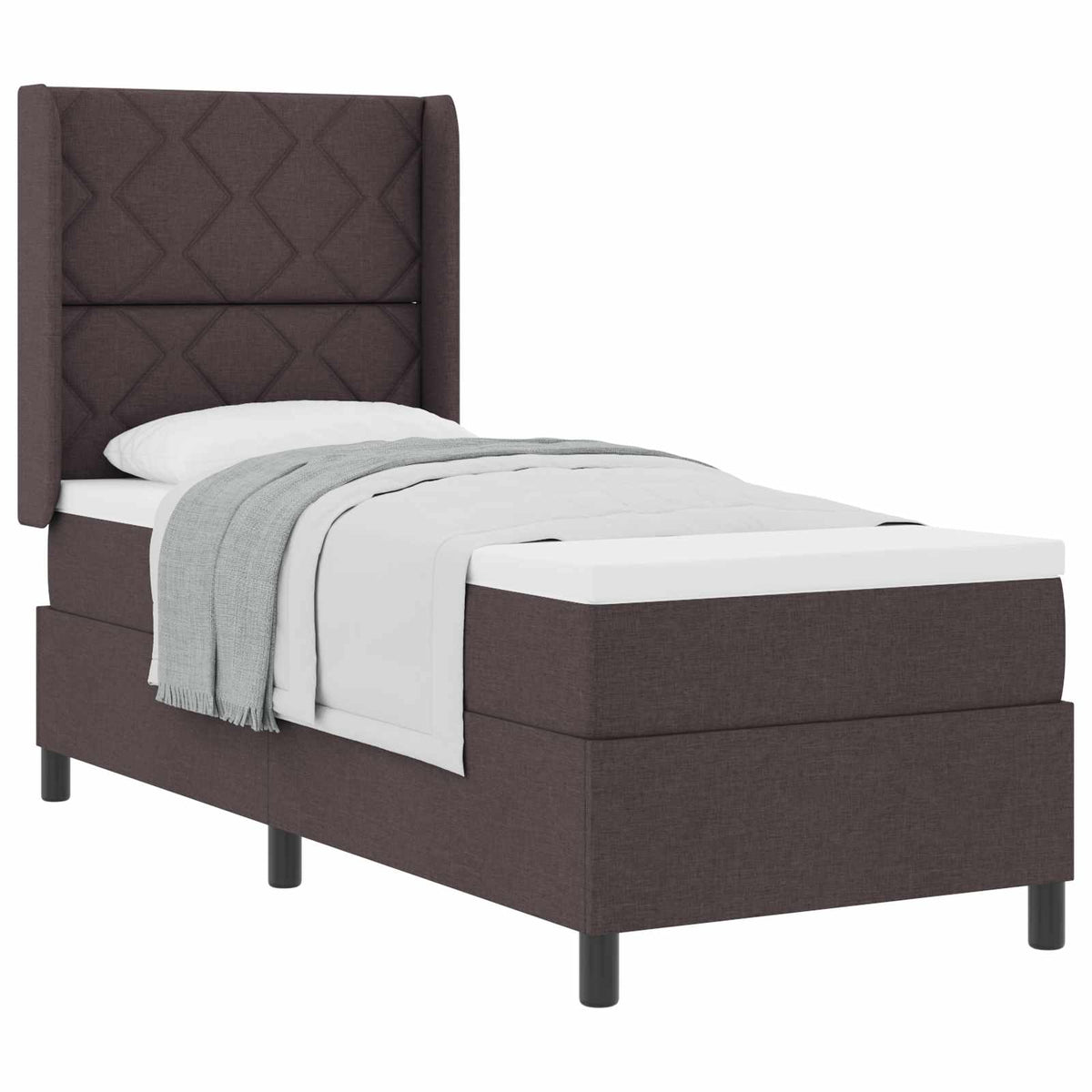 Lit à ressorts avec coussin Marron foncé 190 x 90 cm tissu
