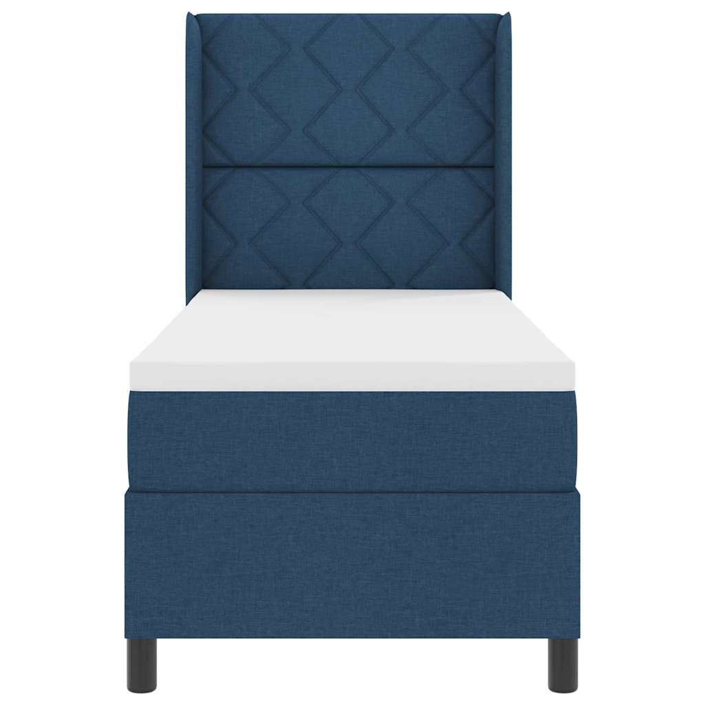 Lit à ressorts avec coussin Bleu 190 x 90 cm tissu