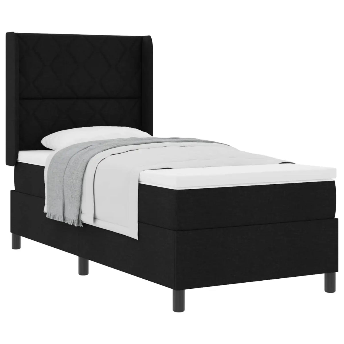 Lit à ressorts avec coussin Noir 200 x 90 cm tissu - XIOS