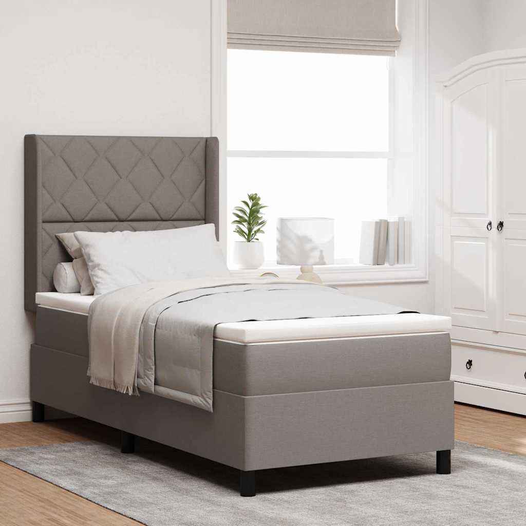 Lit à ressorts avec coussin Taupe 200 x 100 cm tissu
