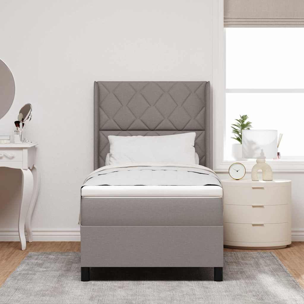 Lit à ressorts avec coussin Taupe 200 x 100 cm tissu