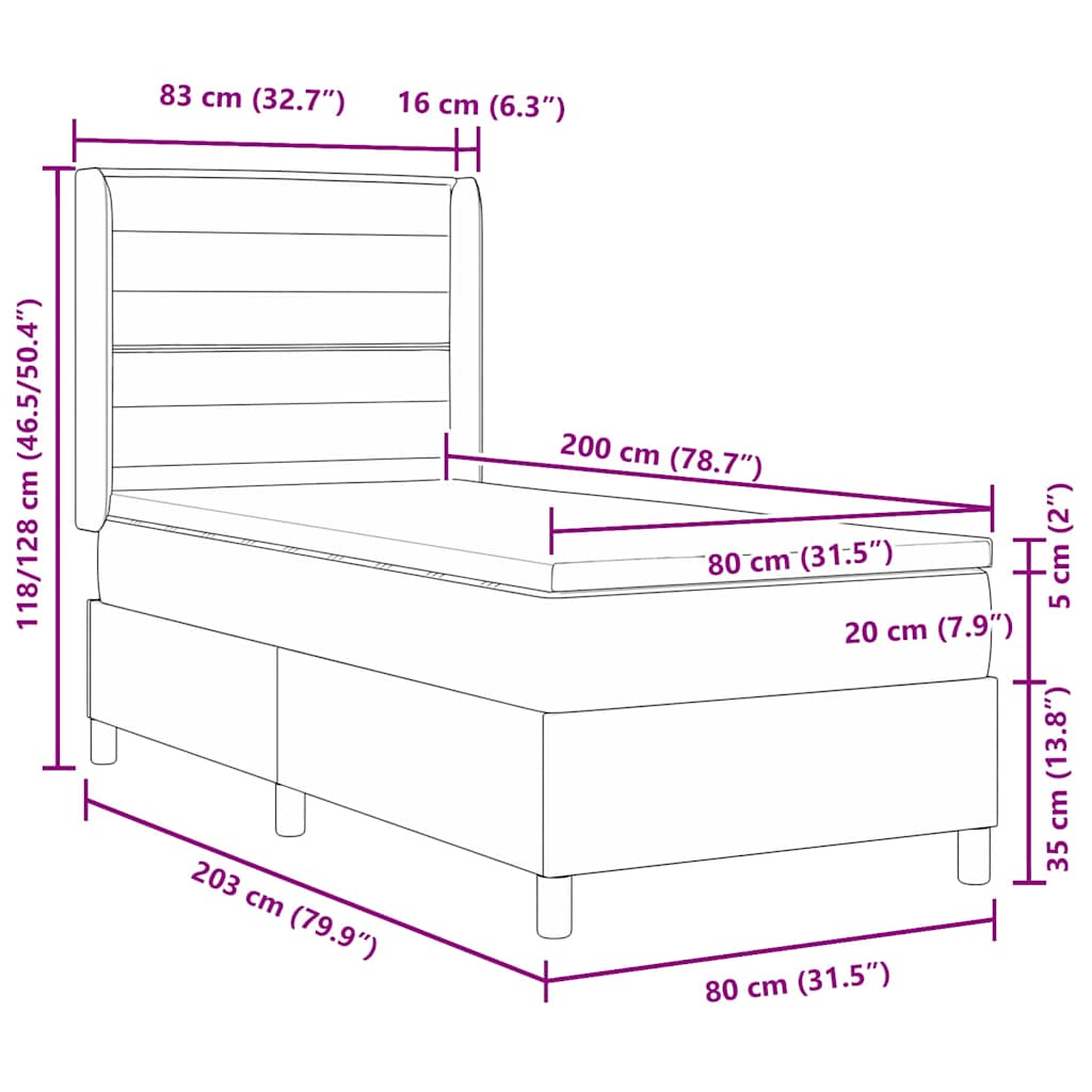 Lit à ressorts avec matelas Bleu 80 x 200 cm tissu - XIOS