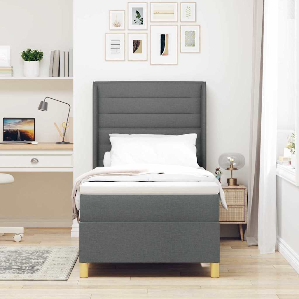 Lit à ressorts avec matelas Gris foncé 90 x 190 cm tissu - XIOS