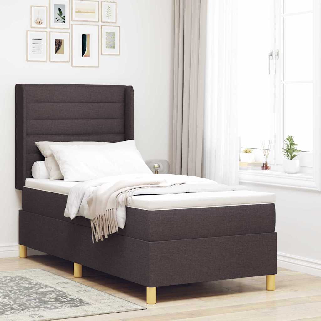 Lit à ressorts avec matelas Marron foncé 90 x 190 cm tissu - XIOS