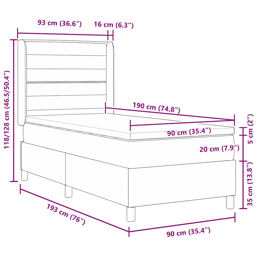 Lit à ressorts avec matelas Bleu 90 x 190 cm tissu - XIOS
