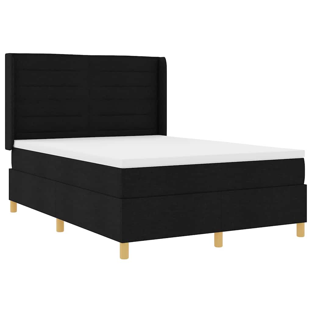 Lit à ressorts avec matelas Noir 140 x 190 cm tissu - XIOS