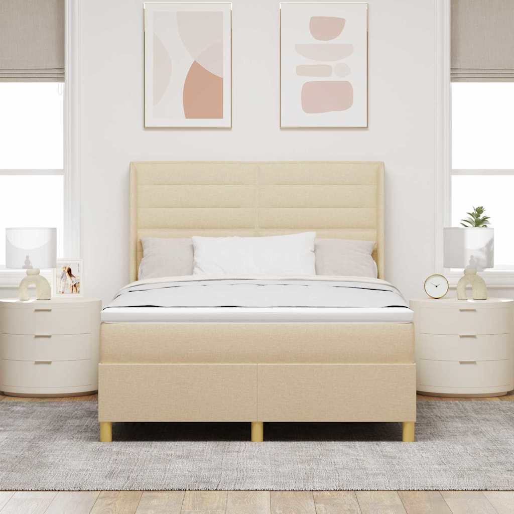 Lit à ressorts avec matelas Crème 140 x 190 cm tissu - XIOS