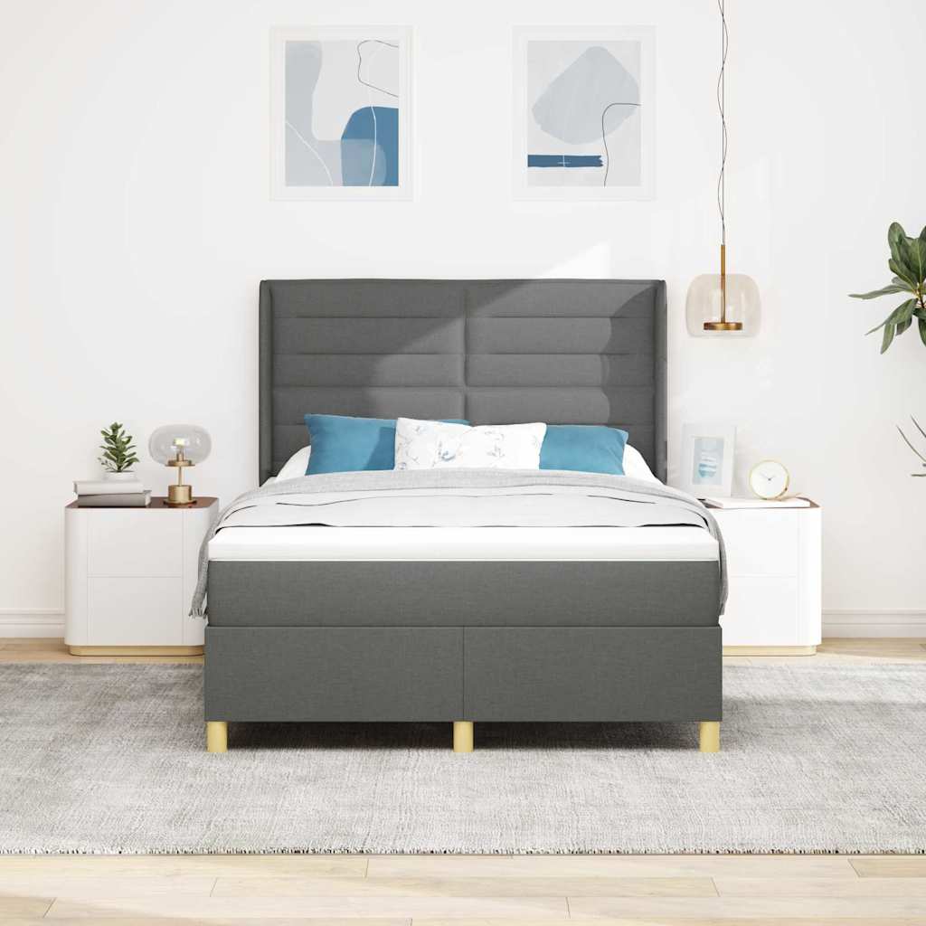 Lit à ressorts avec matelas Gris foncé 140 x 200 cm tissu - XIOS