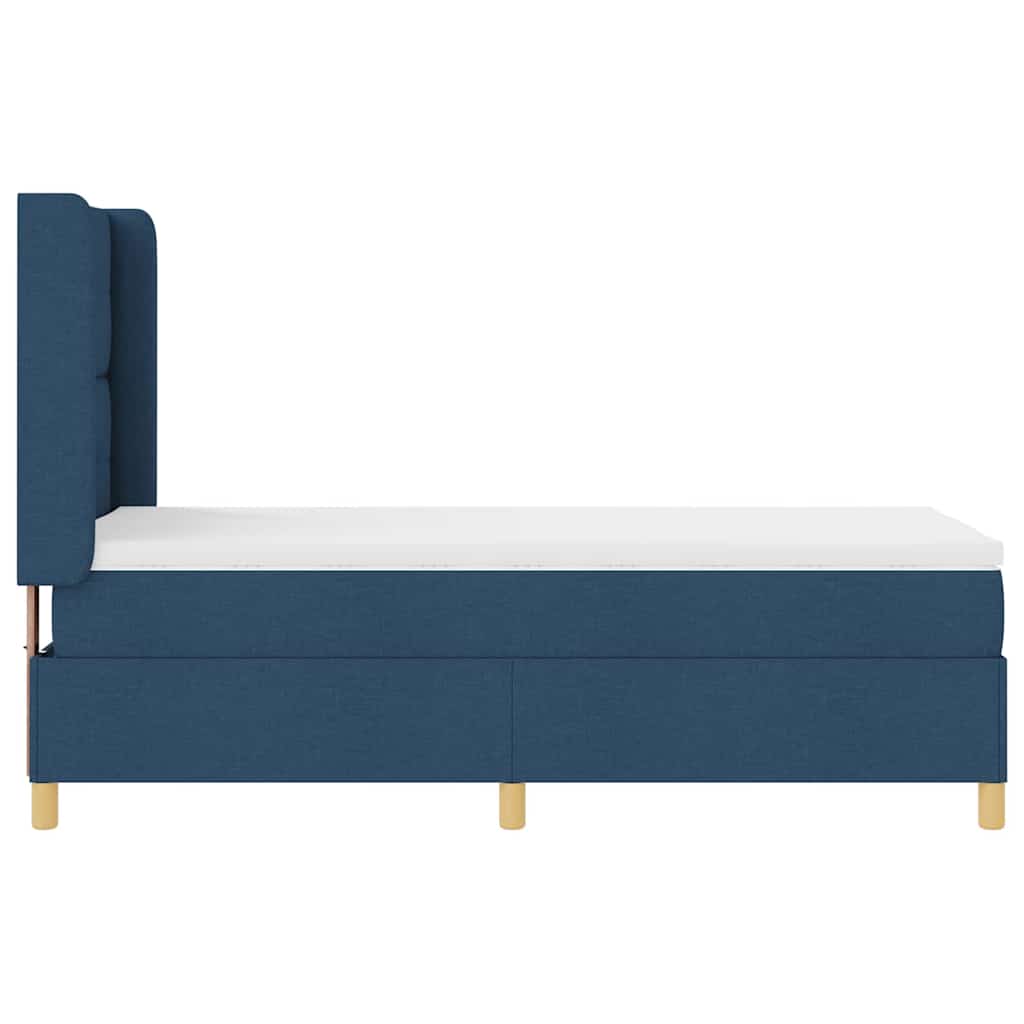 Lit à ressorts avec tête de lit Bleu 90 x 190 cm tissu