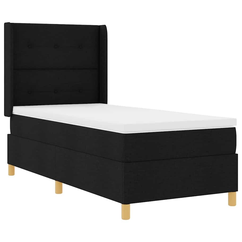 Lit à ressorts avec tête de lit Noir 100 x 200 cm tissu - XIOS