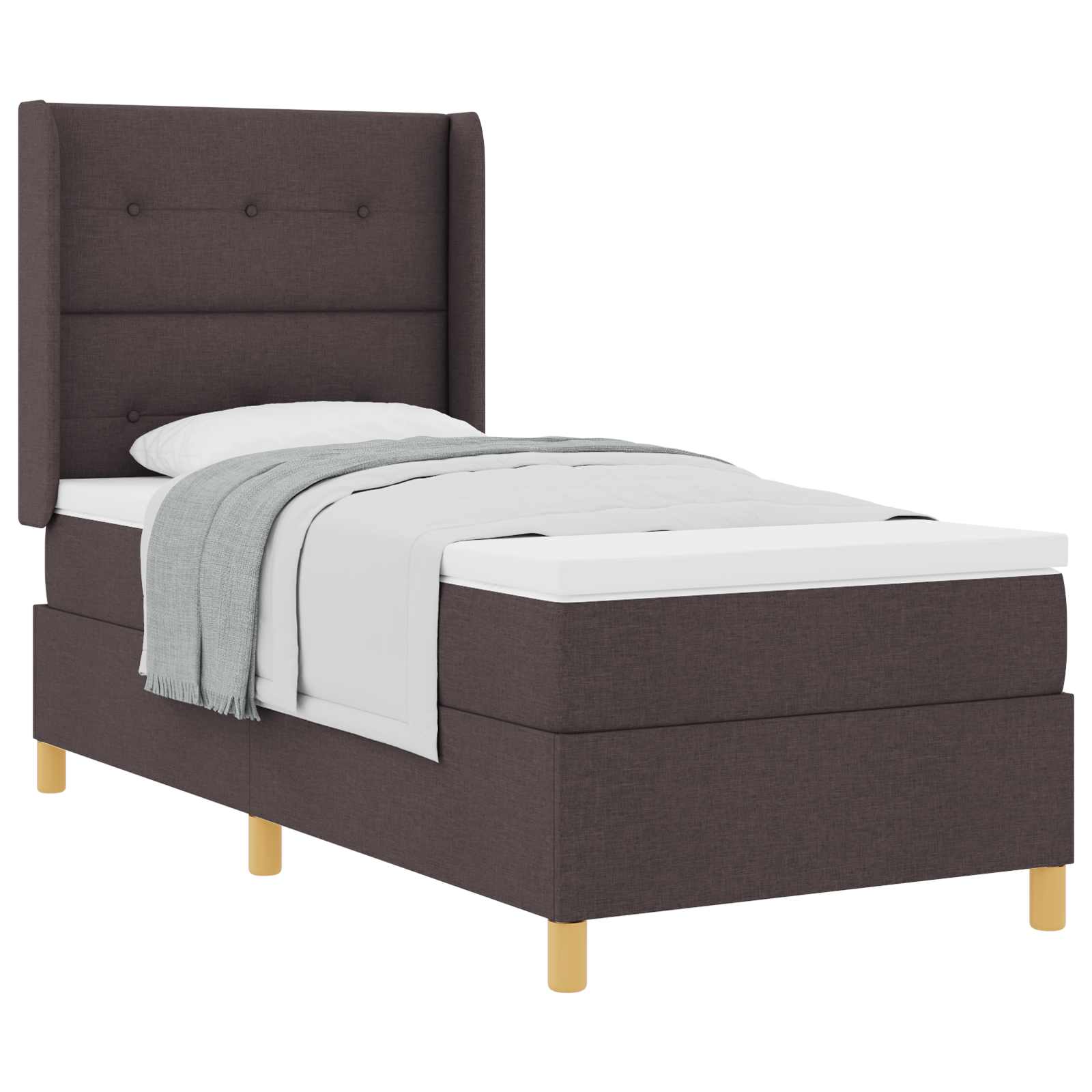 Lit à ressorts avec tête de lit Marron foncé 100 x 200 cm tissu