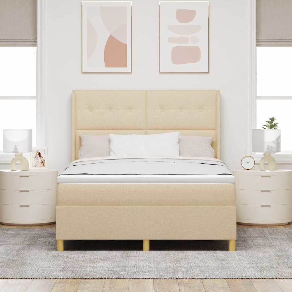 Lit à ressorts avec tête de lit Crème 140 x 190 cm tissu - XIOS