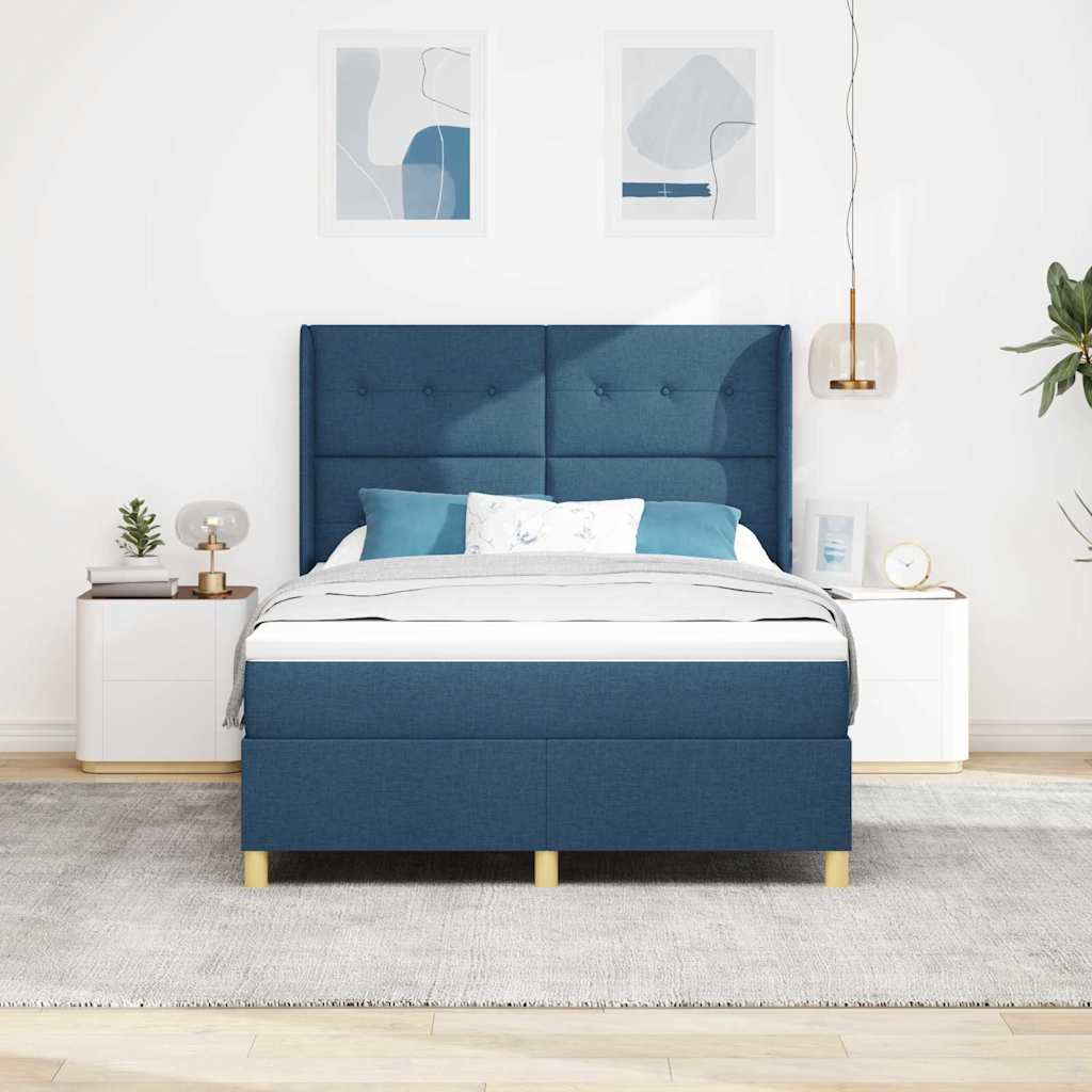 Lit à ressorts avec tête de lit Bleu 140 x 200 cm tissu