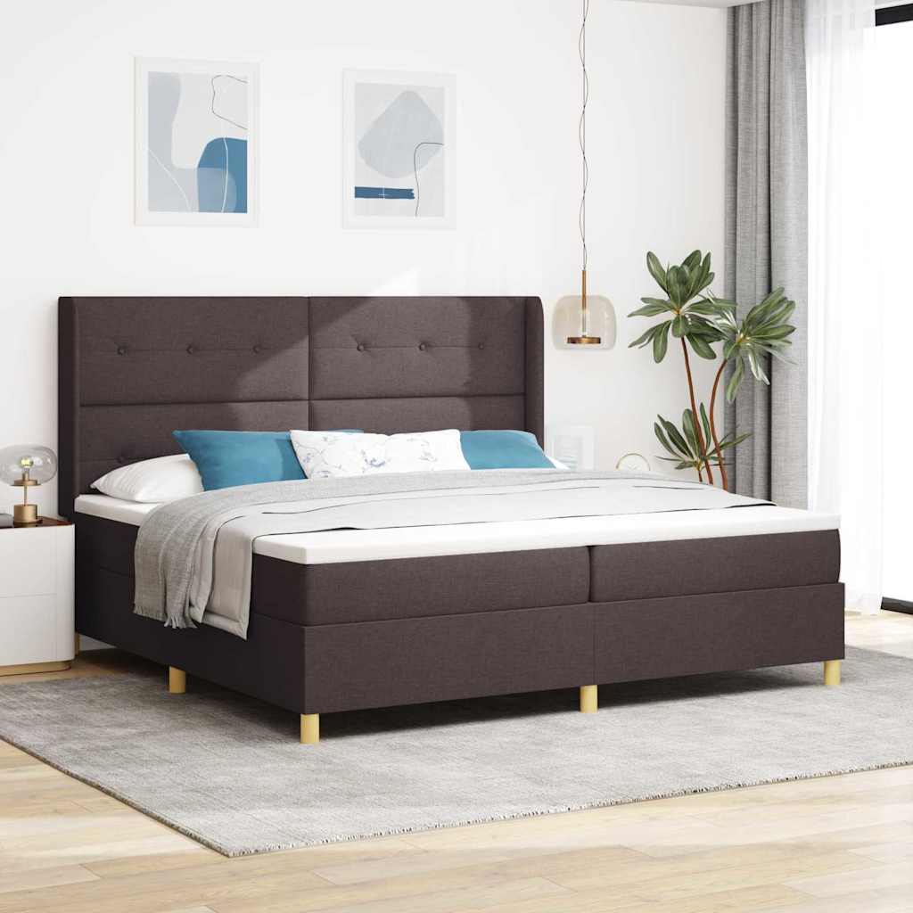 Lit à Ressorts avec matelas Marron foncé 200 x 200 cm tissu