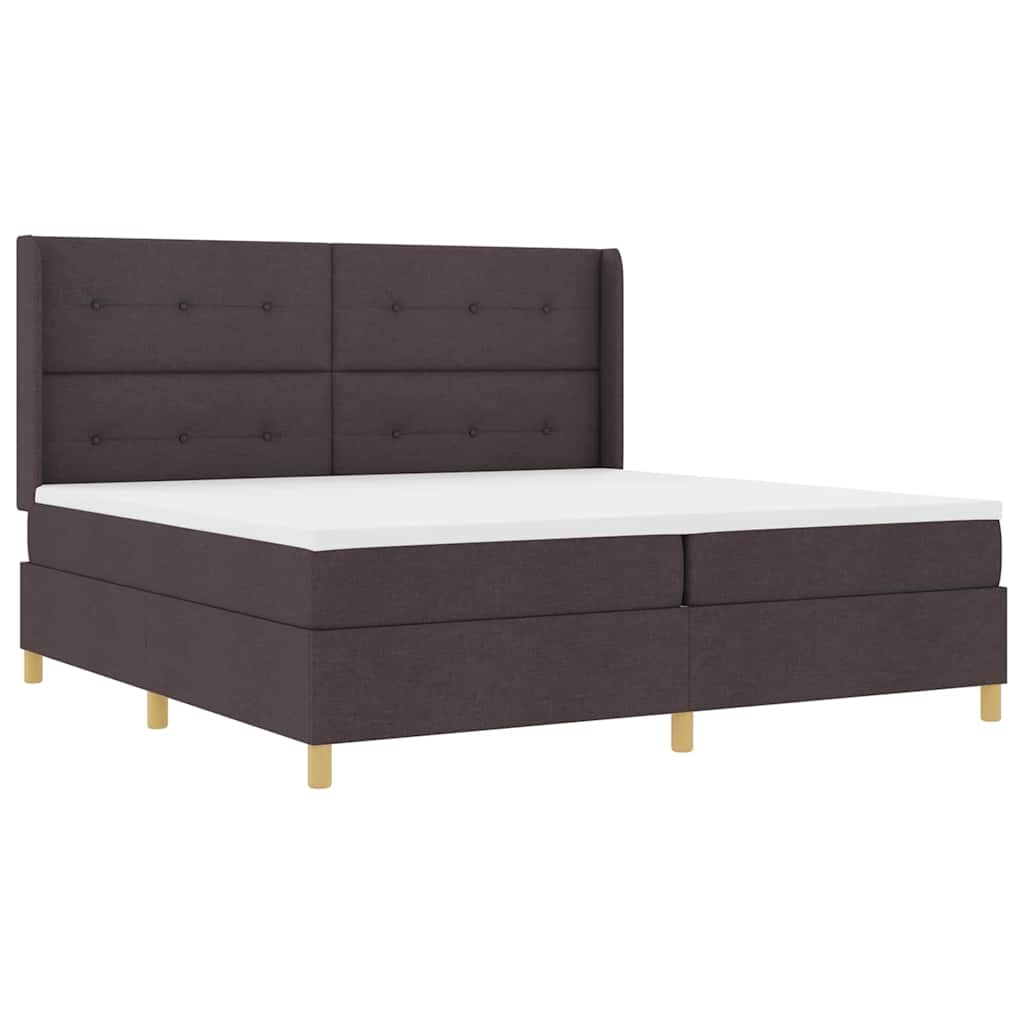 Lit à Ressorts avec matelas Marron foncé 200 x 200 cm tissu