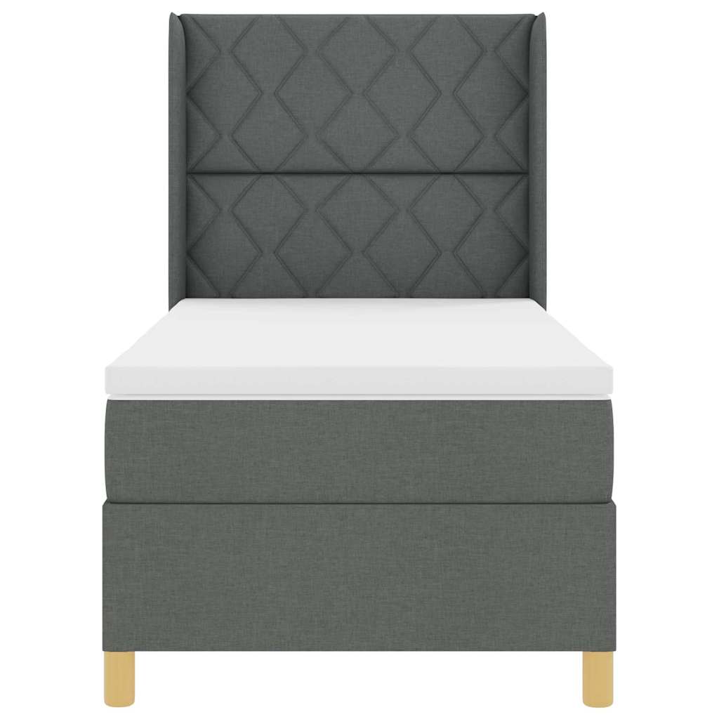 Lit à ressorts avec tête de lit Gris foncé 90 x 190 cm tissu