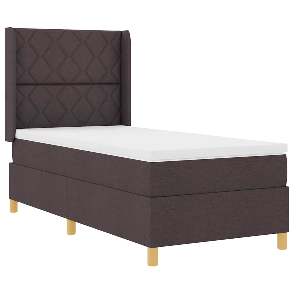 Lit à ressorts avec matelas Marron foncé 100 x 200 cm tissu - XIOS