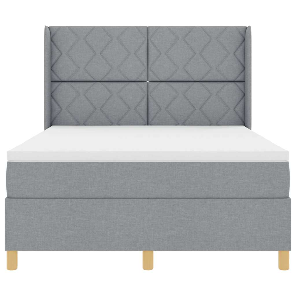 Lit à ressorts avec tête de lit Gris clair 140 x 190 cm tissu