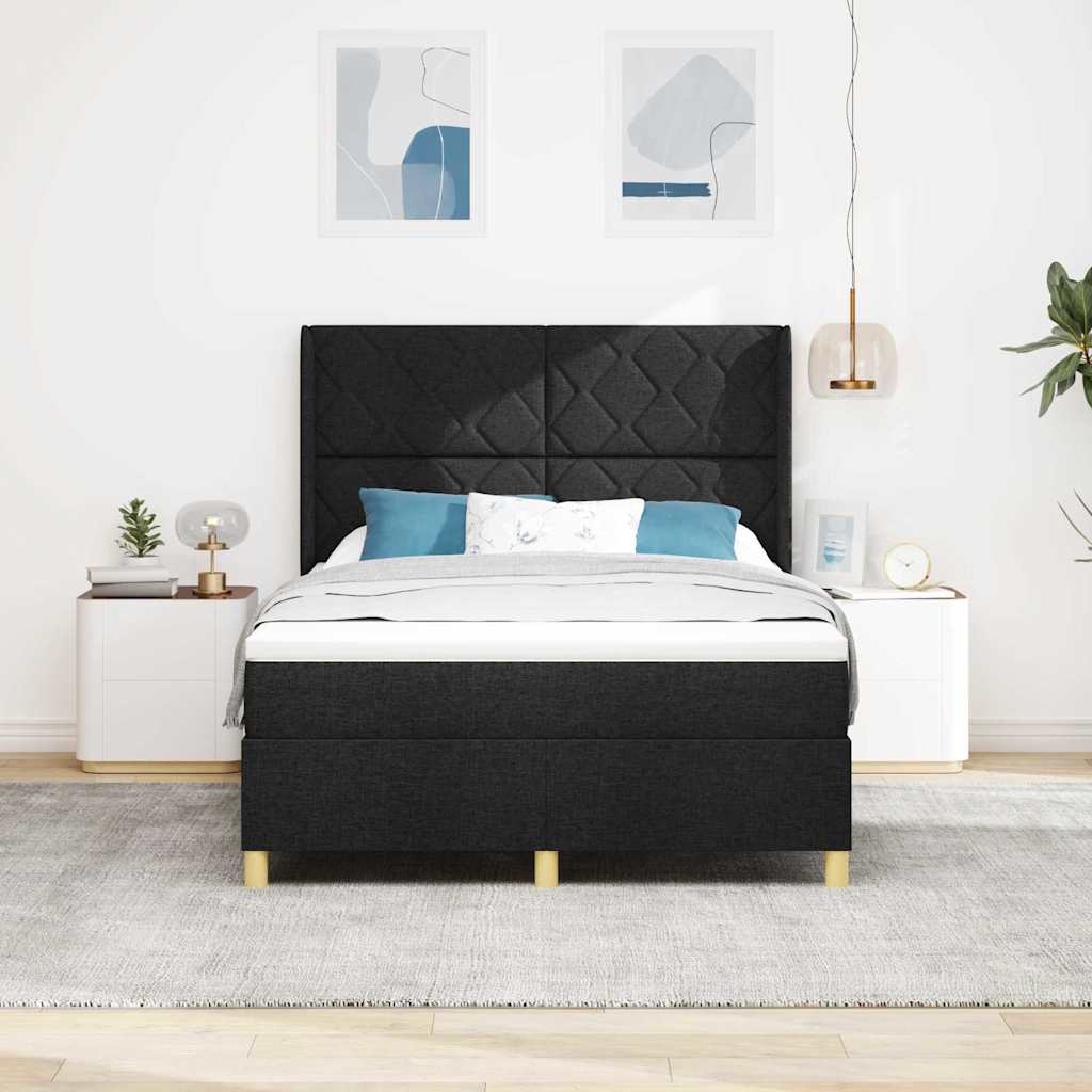 Lit à ressorts avec tête de lit Noir 140 x 190 cm tissu