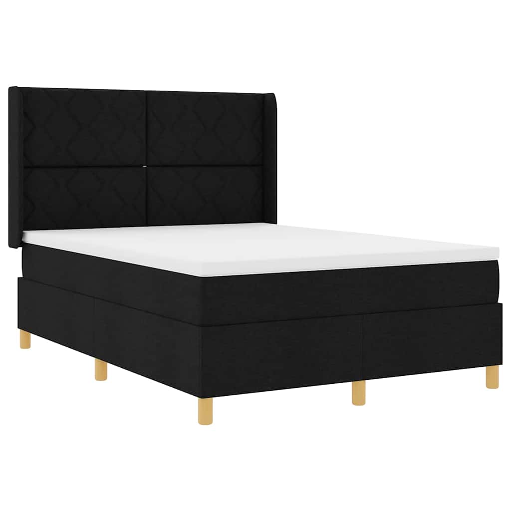 Lit à ressorts avec tête de lit Noir 140 x 190 cm tissu