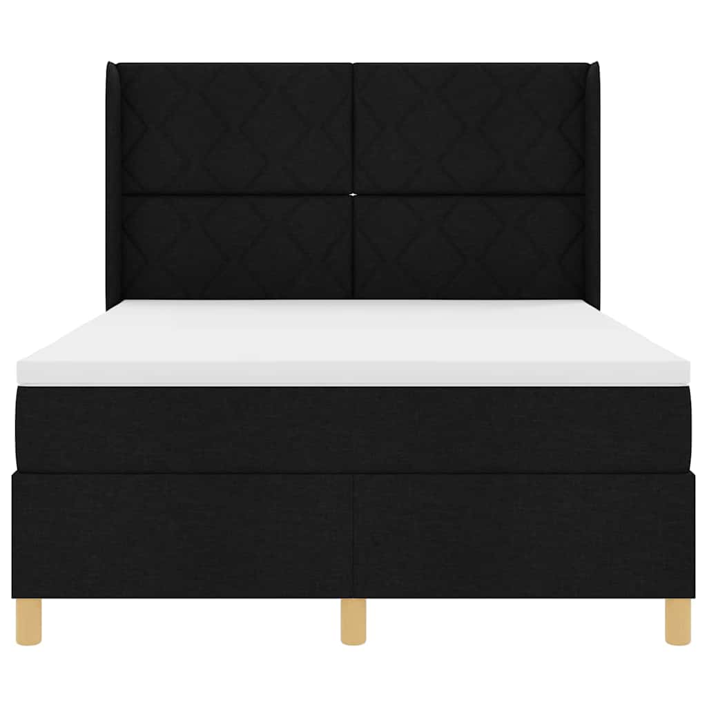 Lit à ressorts avec tête de lit Noir 140 x 190 cm tissu